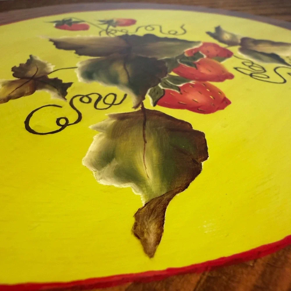 Hand Painted Strawberry Wood Wall Plaque Signed‎ Folk Art Country Decor 11x9